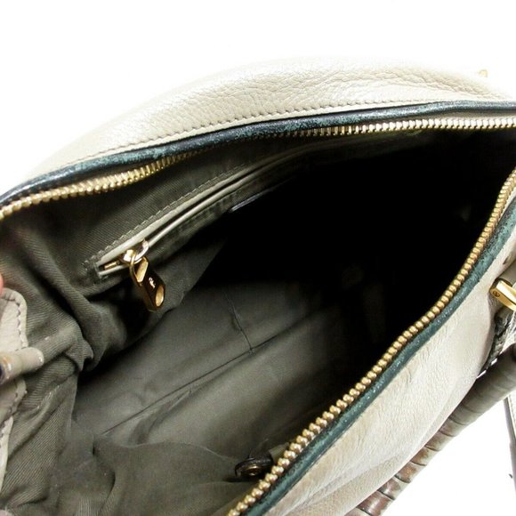 Auth Chloe Marcie Gray Beige Leather Handbag - Picture 7 of 9